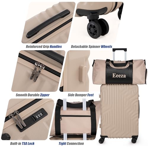 Eeeza Luggage Sets 5 Piece Suitcase with ABS Hard Shell Lightweight Combination Lock and Double Rotatable Detachable Wheels(Gray,20"/24"/28"/DB/TB)