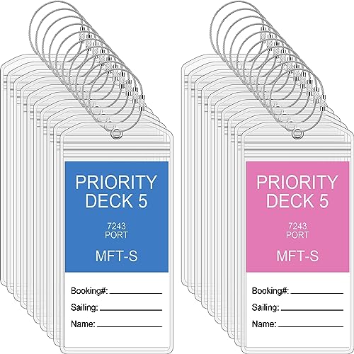 Clabby 50 Sets Cruise Clear Luggage Tags Holders Bag with Loops for Carnival, PVC Waterproof Tag for Travel Supplies