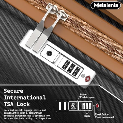 Melalenia Luggage Sets 7 Piece Suitcase Set, Hard Shell Carry on Luggage Travel Suitcases with Spinner Wheels and TSA Lock, Lightweight Luggage Set for Women, Black Brown