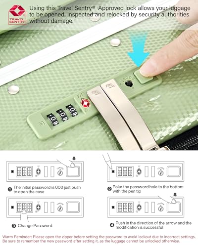 Hanke 24 Inch Checked Luggage PC Hard Shell luggage Top Opening Aluminum Frame Travel Luggage Suitcases with Wheels for Woman Men.(Bamboo Green)