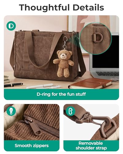 BAGSMART Corduroy Tote Bag for Women Work, Small Bible Mom Bag w/ 40oz Tumbler Holder, Padded 14" Laptop Bag for Teacher, Nurse Daily Commute