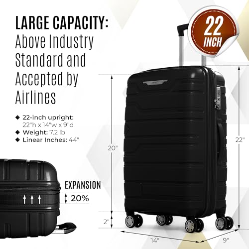 Gabbiano Unbreakable Hardshell PP Luggage Set Extra Large with 8 Wheels Thick Shell Multi Layer PP (Black, Carry-On 22 Inch)