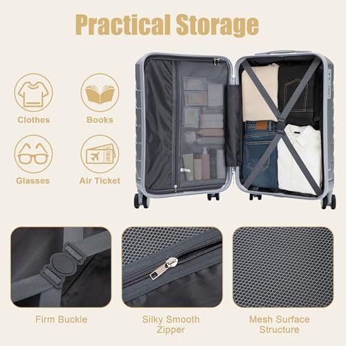 Beuiosda 20-Inch Hard Shell Carry On Luggage with 360° Spinner Wheels, Carry On Luggage 22x14x9 Airline Approved with TSA Lock, Scratch Resistant Surface, Lightweight Durable Maletas De Viaje (Silver)