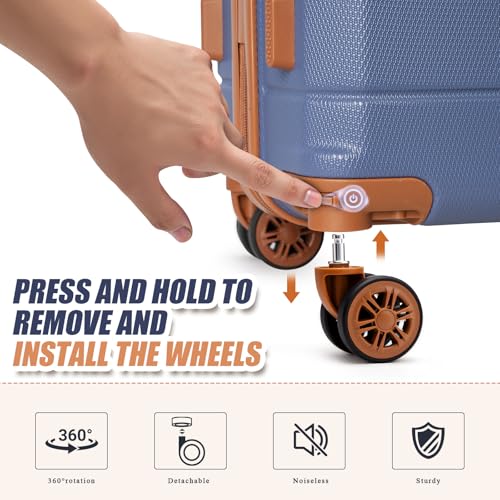 KUNEL Luggage Sets 5 Piece Hardshell Suitcase Sets with Detachable Spinner Wheels, ABS Carry on Luggage with TSA Lock,Travel,PurpleTaro（20/24/28 Inch