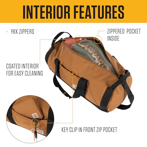 Carhartt Classic Round Duffel with Utility Pouch, Heavy-Duty, Water-Resistant Packable Gear Bag for Jobsite, Gym, and Travel, Carhartt Brown, 25L