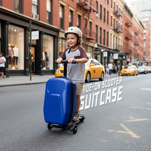 Lavoker 20" Hardshell Scooter Suitcase for Kid & Adult Foldable 2 in 1 Ride on Carry on Travel Trolley Scooter Luggage With Wheels