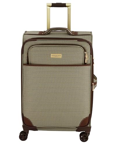 London Fog Cambridge 25" Expandable Spinner Softside Suitcase, Olive Houndstooth