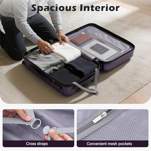 COOLIFE Luggage Expandable Suitcase PC ABS TSA Luggage 3 Piece Set Lock Spinner Carry on (purple, 3 piece set)