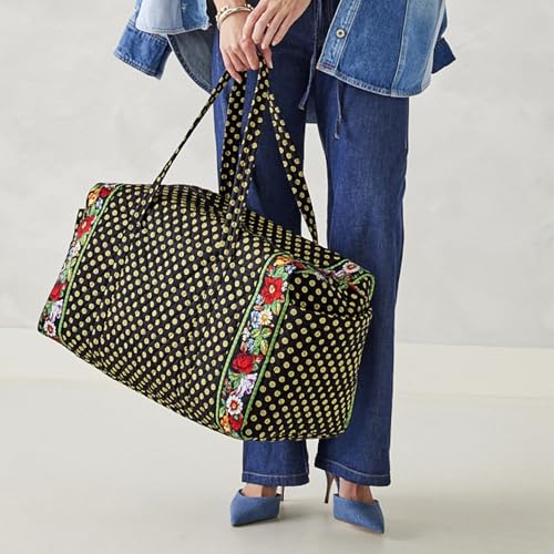 Vera Bradley Women's Premium Cotton Large Original Duffel Bag – Carry On Weekender Travel & Gym Bag – Vibrant Black, 58L