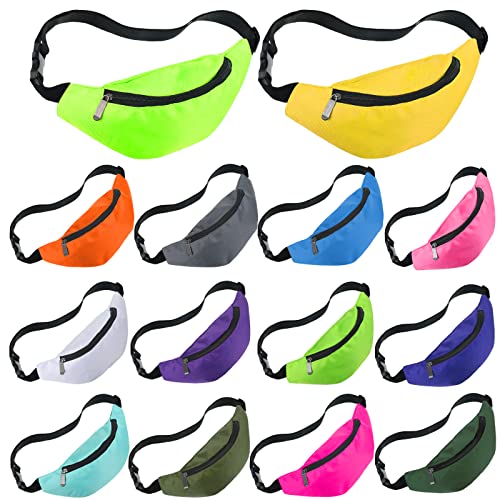 14 Pcs Neon Fanny Bag 80s Party Adjustable Pack Oxford Cloth Workout Traveling Running Waist Bags with Zippered for Outdoor Rave Party Women Men,14 Colors (Bright Colors)