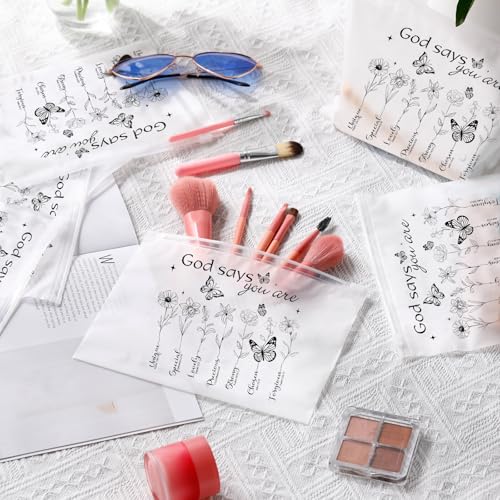 Reginary 50 Pcs Inspirational Gifts Bulk for Women Cosmetic Bag EVA Makeup Bag with Zipper for Birthday Employee Coworker Colleague Staff Encouragement Motivational Presents(God Says)