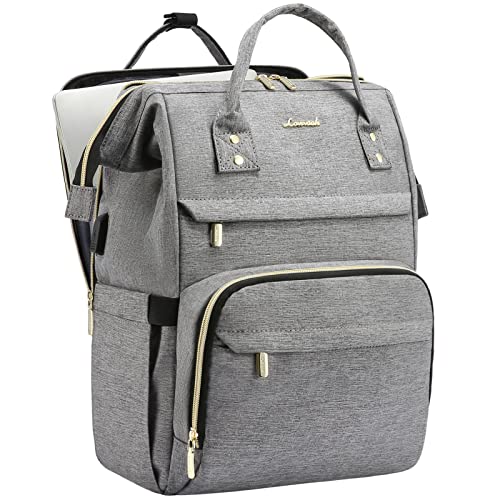 LOVEVOOK 17.3 Inch Laptop Backpack, Large Travel Backpack for Women, Water Resistant Teacher Backpack with Laptop Compartment, Professional Business Work bags with Charger, Austere Grey
