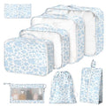 8 Set Packing Cubes for Suitcases,Packing Cube with Shoe, Cosmetics, Clothing, and Accessories Bags Packing Cubes for Travel Luggage Organizer Women Men(Blue Flowers)
