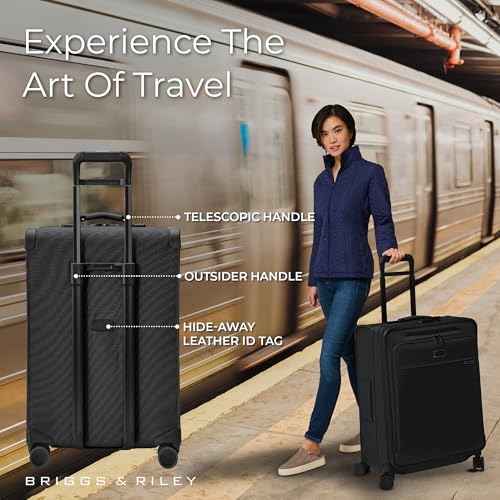 Briggs & Riley 26" Medium Expandable Spinner - Checked Luggage for Travel, Suitcases with Wheels, Softside Rolling Bag for Men & Women, Self-Repairing Zipper - Baseline Collection, Black