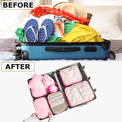 8 Set Packing Cubes for Suitcases Travel Luggage Packing Organizers,Travel Essentials Luggage Organizer Accessories for Shoe Bag Tioletry Bag Laundry Bag (Pink)