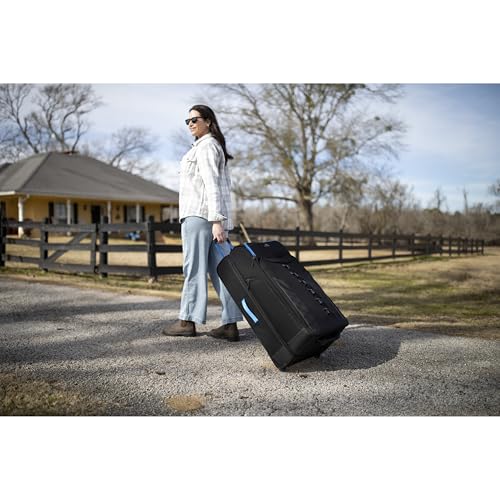 High Sierra Hi-Life 31-Inch Large Wheeled Duffle - Features Smooth Rolling Wheels, WetPak Pockets, Stack-It Strap, Adjustable Handle, Fleece Pocket, Padded Laptop Sleeve, Expandable - Blue/Black