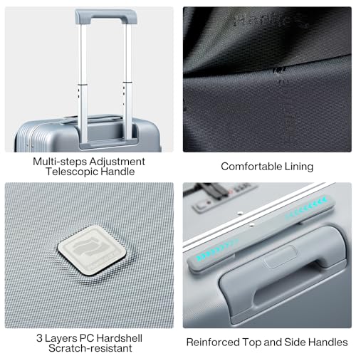 Hanke Grace Hard Shell Suitcases with Wheels,20 Inch Carry On Luggage Airline Approved with Aluminum Frame, Travel suitcase with Front Pocket Travel Luggage for Short Business Trips, Grey.