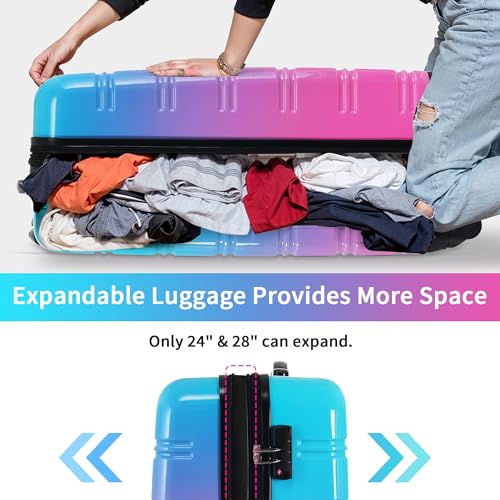 Merax 3-Piece Luggage Set (20" 24" 28"), Gradient Color Hardshell Suitcases,Expandable For Up to 25% More Space, With Scratch-Resistant Surface, Four Multi-directional Wheels,100% PC,Blue and Red