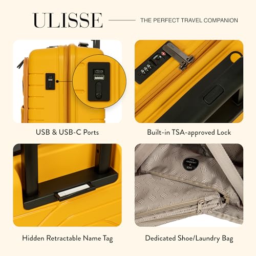 Bric's B|Y Ulisse Carry-On Luggage with Spinner Wheels – Airline Approved Hard Shell Suitcase, TSA Combination Lock & USB Port - Removeable Wash Bag Included - 21 Inch with Front Pocket, Mango