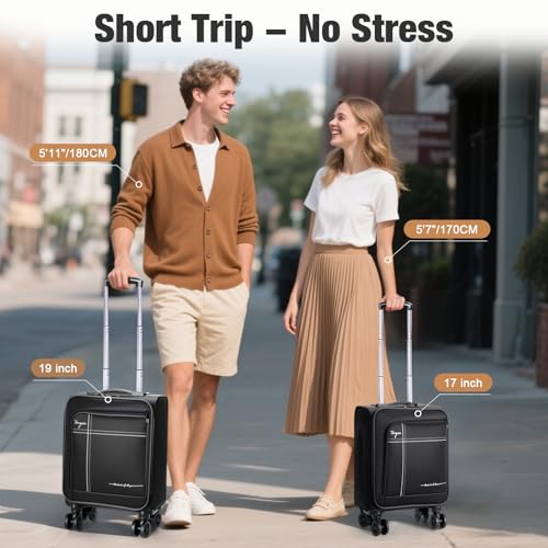 Tonyeee Softside Carry on Luggage Airline Approved, 17 Inch Underseat Carry-on Luggage with Removable Spinner Wheels, Small Personal Item Suitcase for Travel Business (Black, 17 inch_Underseat)