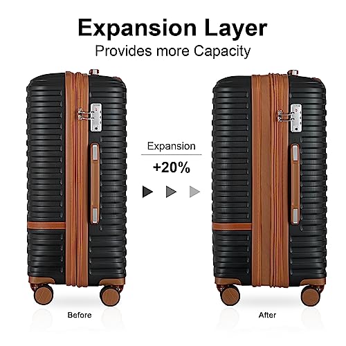 Joyway Luggage Set 3 Piece Suitcase Sets with Spinner Wheel,Hardside Expandable Travel Laggage with TSA Lock (13/20/24/28 Black brown
