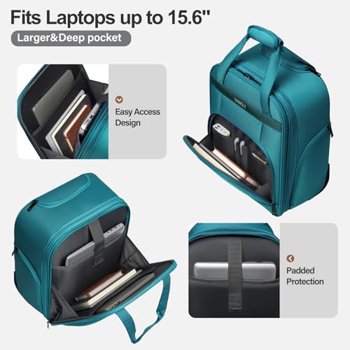 TIAWOLT Personal Item 16-Inch Underseat Carry on Luggage With Wheels Lightweight Wheeled Underseater under seat bags for airplanes Upright 2 Wheel,Boy and Girl,Teal Green