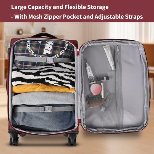 WireHot 3-Piece Softside Expandable Luggage Set with Front Open Pocket, Lightweight and Durable Oxford Fabric Suitcase Set with TSA Lock (Burgundy Wine Red, 20in/24in/28in)