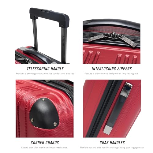 Kenneth Cole REACTION Out of Bounds Lightweight Hardshell 4-Wheel Spinner Luggage, Scarlet Red, 20-Inch Carry On