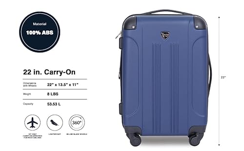 Travelers Club Chicago Hardside Expandable Spinner Luggage, Navy Blue, 22" Carry-On