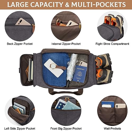 S-ZONE Canvas Duffel Bag for Travel 65L Weekender Overnight Travel Bags with Shoes Compartment for Men
