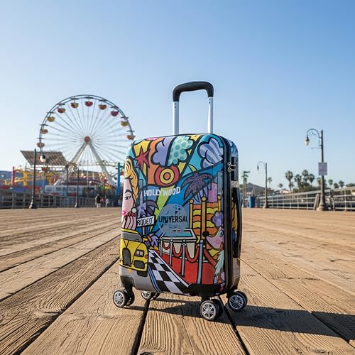 InUSA Hollywood Print Luggage with Spinner Wheels | Durable Lightweight Hardside Suitcase | Travel Bag with Handle and Trolley | 20 Inch Carry-On Spinner Luggage