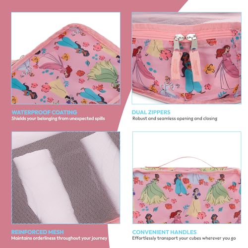 Disney Princess Cinderella Packing Cubes - Winnie the Pooh, Minnie Mickey Stitch 5 Piece Packing Cubes Compression - Travel Essential Accessories - Luggage Suitcase Organizer Set - For Kids, Adults