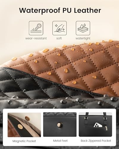 LOVEVOOK Laptop Tote Bag for Women,15.6 Inch Work Bags PU Leather Teacher Tote Bag,Waterproof Quilted Computer Bag for Office Professional Briefcase Gifts