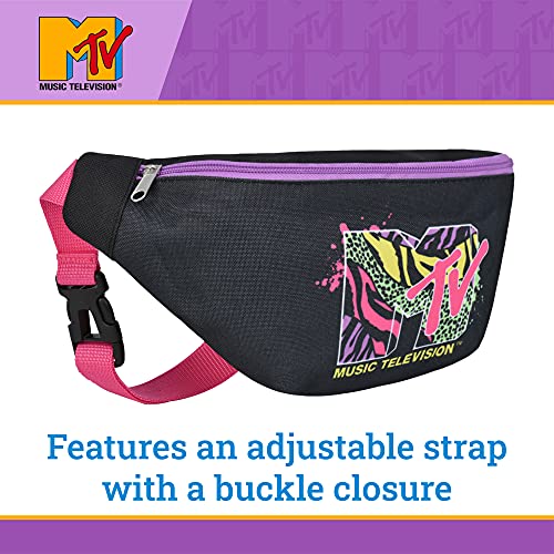 MTV Logo Fanny Pack, Waist Crossbody Bag for Men and Women, Belt Bag, Black