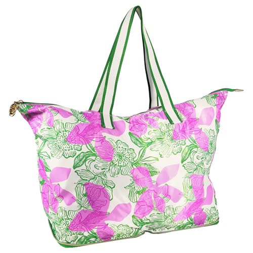 Lilly Pulitzer Large Packable Tote, Reusable Grocery Bag that Packs Into Itself, Tote with Shoulder Strap and Zipper (Sunset Shadows Home)