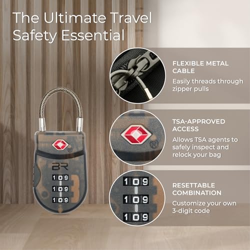 Briggs & Riley TSA Approved Cable Lock for Luggage & Suitcases - Travel Lock, 3 Digit Combination, Flexible Cable for Zippered Bags - Luggage Accessories, Smoke
