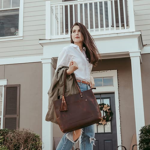S-ZONE Women Vintage Genuine Leather Shoulder Tote Bag Large Work Handbag Purse