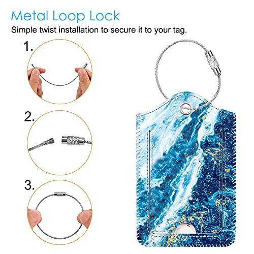 Fintie Luggage Tags, Privacy Cover ID Label with Stainless Steel Loop and Address Card for Travel Bag Suitcase - Sandy Wave (2 Piece)
