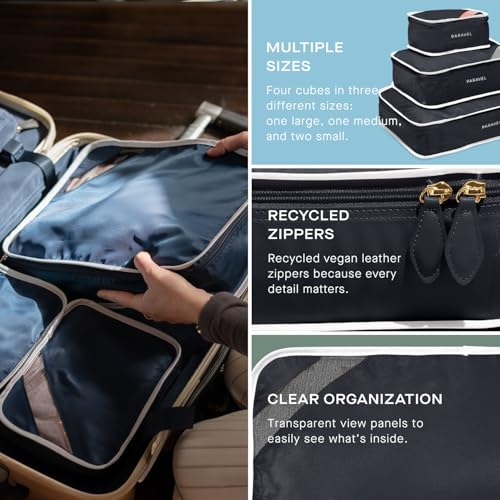 Paravel Packing Cube Quads | Luggage Organizer for Travel Accessories, Shoes, Toiletries, Laundry | 4 Pack Storage Cubes in Various Sizes | Safari Green