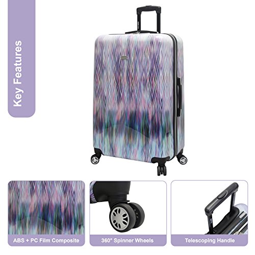 Steve Madden 28 Inch Checked Luggage Collection - Scratch Resistant (ABS + PC) Hardside Suitcase - Designer Lightweight Bag with 8-Rolling Spinner Wheels (Diamond)