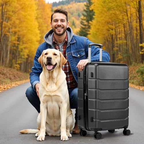 HealSmart Hardside Carry-On Luggage, Expandable Portable Hardshell Luggage with Spinner Wheels, Lightweight Suitcase TSA Lock, 28 Inch, Black