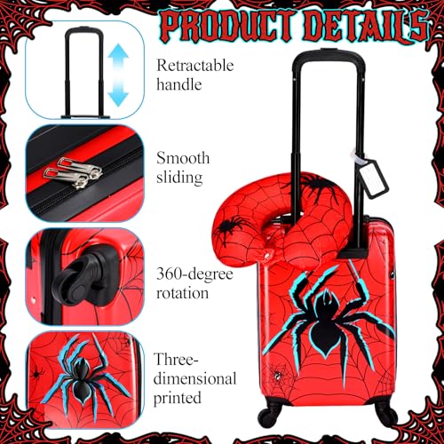 Sanwuta 4 Pcs Spider Luggage Sets 18 Inch Carry on Rolling Suitcase Backpack Neck Pillow Travel Set Gift for Kids Boys
