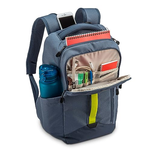 High Sierra Large Backpack Reflective Accent Comfortable Mesh Back School Bag with Tablet Device Sleeve and Adjustable Straps, Grey Blue