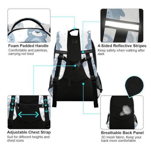 KLL Bear and Rabbit Pastel Blue fun kids backpack with large bookbags for middle school para bebes varon