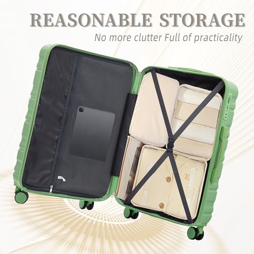 Hardshell Luggage Sets, Lightweight Stripes Suitcases with Spinner Wheels, Green-181