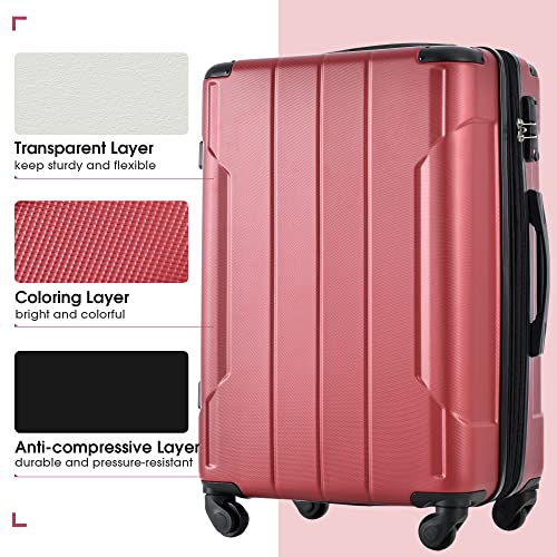 Merax Luggage Set 3 Piece Expandable Lightweight Spinner Suitcase with Corner Guards (Red.)