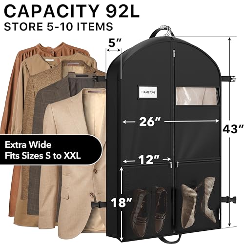 Simple Houseware 43'' Travel Garment Bag with Pockets for Suits, Dresses, Coats, Heavy Duty 300D Polyester