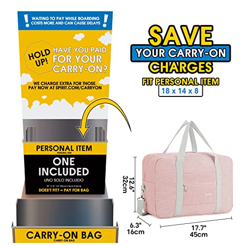 For Spirit Airlines Personal Item Bag 18x14x8 Foldable Travel Duffel Bag Tote Carry on Luggage Duffle Overnight for Women (3112 Thick Series Pink)