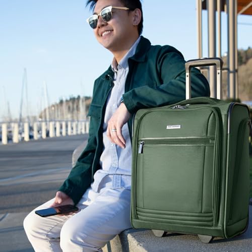 Ricardo Avalon 28L Under the Seat Carry On Luggage Sustainable Travel Bag, Compact Suitcase with Wheels, Travel Essentials for Short Trips, Fits Under Seat, 16-inch (Juniper Green, Small)