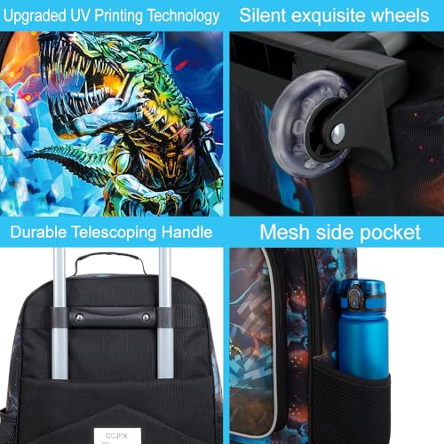 WZLVO Kids Suitcase for Boys, Cool Dinosaur Suitcase Rolling with Wheels, Travel Carry on for Children Toddler Elementary